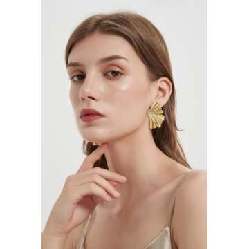 WOWORAMA Matte Gold Fan Earrings for Stylish Women