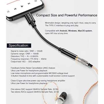 USB C to 3.5mm Adapter with HiFi Sound Quality