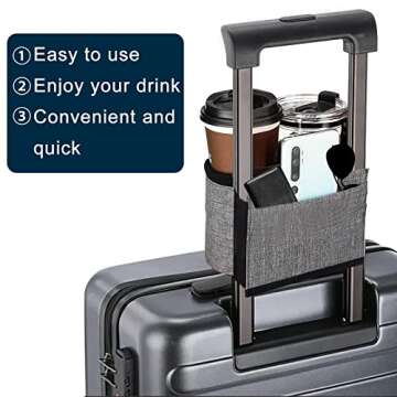 Luggage Travel Cup Holder,Portable Suitcase Cup Holder, Hands Free Drink Holder,Holds Two Coffee Cups for Different Size Cup Bottle,Gifts for Flight Attendants Travelers Accessories (Grey)