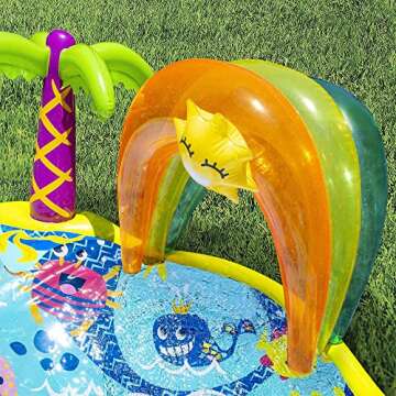 Banzai Splish 'N Splash Kids Inflatable Outdoor Water Park Play Mat with Water Slide, Rainbow Canopy, Starfish Stacker, and Sprinklers