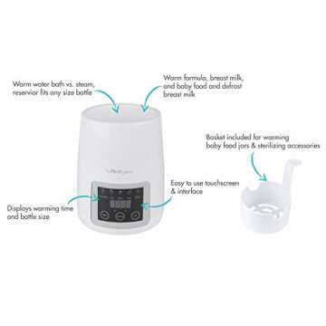 The First Years Gentle Warmth Digital Baby Bottle Warmer - Portable Bottle Warmer for Breastmilk, Baby Formula, and Baby Food - Includes Milk Warmer, Basket, and Cup - White