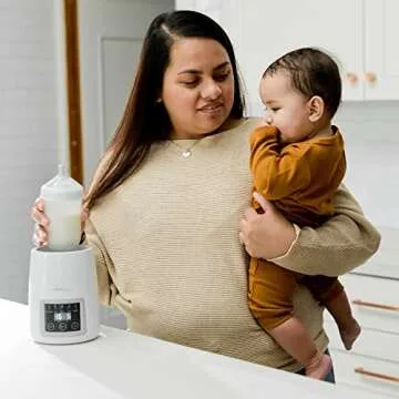The First Years Gentle Warmth Digital Baby Bottle Warmer - Portable Bottle Warmer for Breastmilk, Baby Formula, and Baby Food - Includes Milk Warmer, Basket, and Cup - White