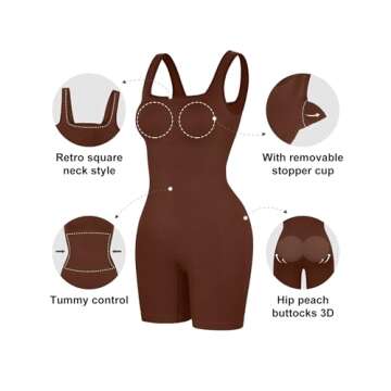 Popilush Shapewear Jumpsuits for Women Built-in Bra Square Neck Rompers Shorts Bodycon Bodysuits Sum...
