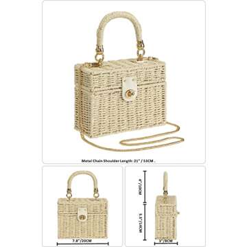 So'each Women's Handbag Wicker Square Crossbody Rattan Bag Boho Crossbody Bag (White)