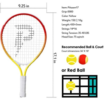 PIKASEN 17 Inch Kids Tennis Racket for Ages 4 and Under
