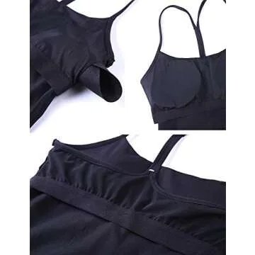 CRZ YOGA Women's Y Back Spaghetti Strap Workout Tank Tops - with Built in Shelf Bra Sports Camisole Padded Long Length Black Small