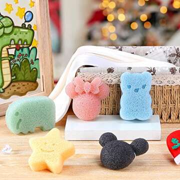 KECUCO Konjac Baby Bath Sponge for Bathing, Classic Shapes Natural Bath Sponges for Infants, Toddler...