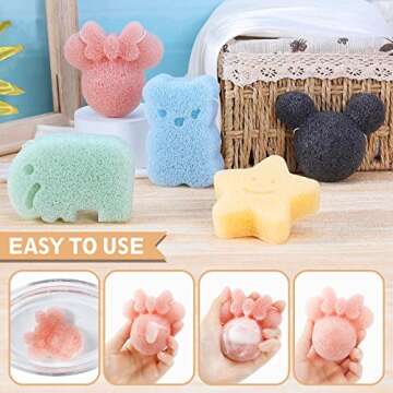 KECUCO Konjac Baby Bath Sponge for Bathing, Classic Shapes Natural Bath Sponges for Infants, Toddler, Newborns, Natural and Safe Plant-Based Konjac Baby Bath Accessories, 5PCS (Set-2)