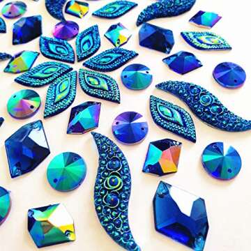 50PCS Special Effect Different Shapes Mirror AB Gems Sew On Rhinestones Faceted for Handicrafts Clot...