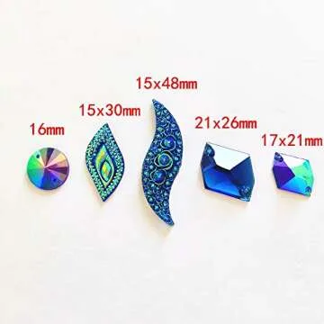 50PCS Special Effect Different Shapes Mirror AB Gems Sew On Rhinestones Faceted for Handicrafts Clothing Dress Decorations (Blue)