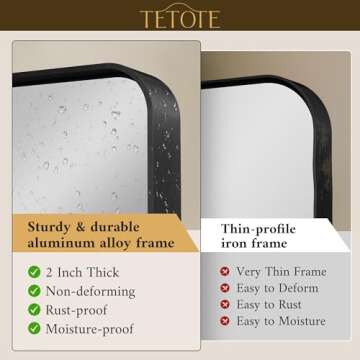 TETOTE 48 x 30 Inch Bathroom Mirror, Matte Black Modern Metal Frame Rectangle Wall Mounted Vanity Mi...