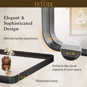TETOTE 48 x 30 Inch Bathroom Mirror, Matte Black Modern Metal Frame Rectangle Wall Mounted Vanity Mirror (Horizontal/Vertical)