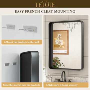 TETOTE 48 x 30 Inch Bathroom Mirror, Matte Black Modern Metal Frame Rectangle Wall Mounted Vanity Mirror (Horizontal/Vertical)