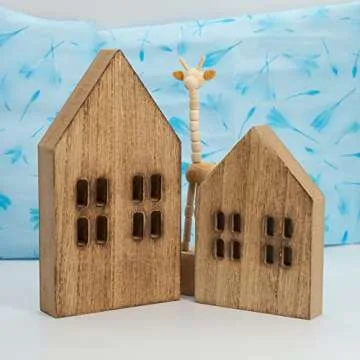 Generic House Shaped Wooden Sign Block Farmhouse Home Sign Tiered Tray Decor (Small, Brown)