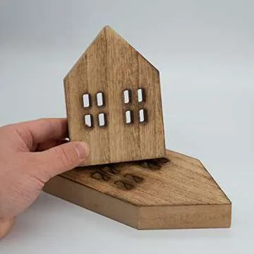 Generic House Shaped Wooden Sign Block Farmhouse Home Sign Tiered Tray Decor (Small, Brown)