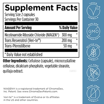 Designs for Health CellGuard-NR - NAD+ Supplement - Nicotinamide Riboside Chloride with Resveratrol + Pterostilbene to Support Cellular Repair & Healthy Aging (60 Vegan Capsules)