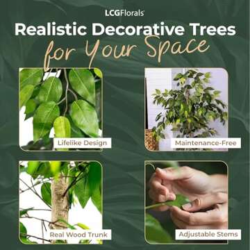 LCG Florals- Artificial Ficus Tree with Real-Wood Trunk & Copper Metal Pot - Indoor and Outdoor Faux...