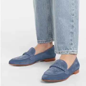 MOOMMO Women Comfortable Suede Loafer Flats Blue Round Closed Toe Slip On Penny Loafers Knitted Strap Oxford Loafer Shoes Blue Office Ladies Work Casual Club Driver Flats Spring Elegant Blue 9