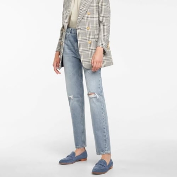 MOOMMO Women Comfortable Suede Loafer Flats Blue Round Closed Toe Slip On Penny Loafers Knitted Strap Oxford Loafer Shoes Blue Office Ladies Work Casual Club Driver Flats Spring Elegant Blue 9