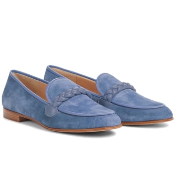 MOOMMO Women Comfortable Suede Loafer Flats Blue Round Closed Toe Slip On Penny Loafers Knitted Strap Oxford Loafer Shoes Blue Office Ladies Work Casual Club Driver Flats Spring Elegant Blue 9