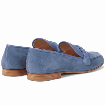 MOOMMO Women Comfortable Suede Loafer Flats Blue Round Closed Toe Slip On Penny Loafers Knitted Strap Oxford Loafer Shoes Blue Office Ladies Work Casual Club Driver Flats Spring Elegant Blue 9