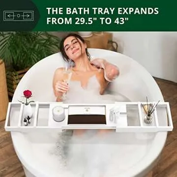 ROYAL CRAFT WOOD Premium Foldable Bathtub Tray - Wood Bath Tray for Tub, Bamboo Bathtub Shelf, Expandable Bath Table Tray, Luxury Bathtub & Bathroom Accessories for New Home & Unique Gift for Women