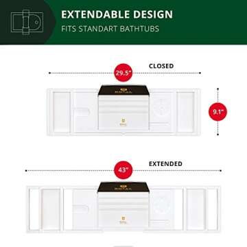 ROYAL CRAFT WOOD Premium Foldable Bathtub Tray - Wood Bath Tray for Tub, Bamboo Bathtub Shelf, Expandable Bath Table Tray, Luxury Bathtub & Bathroom Accessories for New Home & Unique Gift for Women