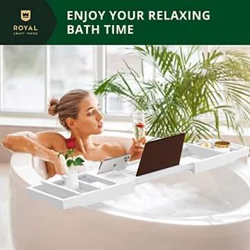 ROYAL CRAFT WOOD Premium Foldable Bathtub Tray - Wood Bath Tray for Tub, Bamboo Bathtub Shelf, Expandable Bath Table Tray, Luxury Bathtub & Bathroom Accessories for New Home & Unique Gift for Women
