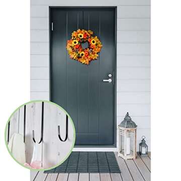 Hotop 15 Inch Wreath Hanger Hooks Over Door Metal Practical Clothes Towel Hanger Hooks for Christmas Front Door Decorations(Black,2 Pieces)