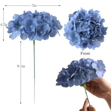 AVIVIHO Dusty Blue Artificial Hydrangea Flowers Pack of 10