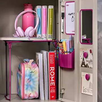 LockerMate 7-Piece Locker Organizer Kit, Includes Locker Shelf, Mirror, Whiteboard, Storage Cup & Dr...