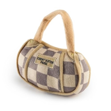 Haute Diggity Dog Checker Chewy Vuiton Handbag, Plush Designer Dog Toys with Interactive Squeaker, S...