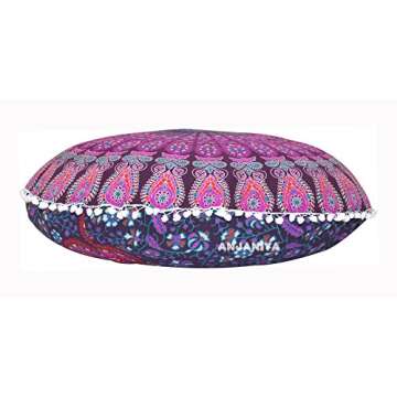 ANJANIYA - 32" Peacock Mandala Bohemian Yoga Meditation Floor Pillow Cover Comfortable Home Car Bed ...