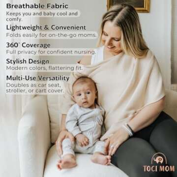 Toci Breathable Nursing Cover Up for Breastfeeding – Privacy Nursing Covers, Newborn Essentials Must-Haves, Soft and Stylish Multi-Use Baby Car Seat Cover