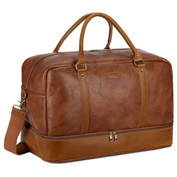BAOSHA Vegan Leather Travel Duffel Bag - Brown
