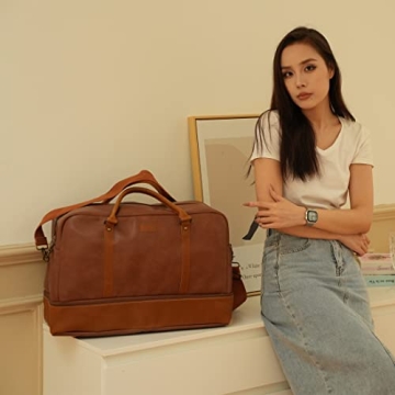 BAOSHA Vegan Leather Travel Duffel Bag - Brown