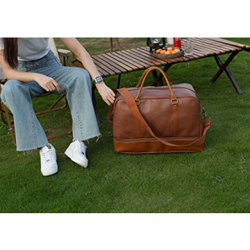 BAOSHA Vegan Leather Travel Duffel Bag - Brown