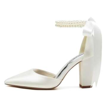 Elegant Block Heel Pearl Wedding Shoes for Brides