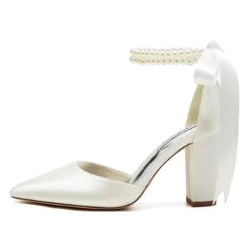 Elegant Block Heel Pearl Wedding Shoes for Brides
