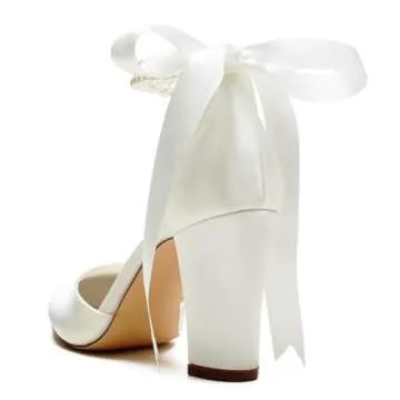 Elegant Block Heel Pearl Wedding Shoes for Brides
