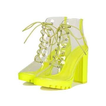 Alrisco Women Transparent Chunky Platform Ankle Boot