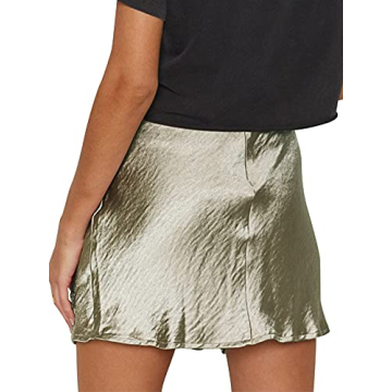 Trendy LYANER Satin Lace Trim Mini Skirt - Olive Green