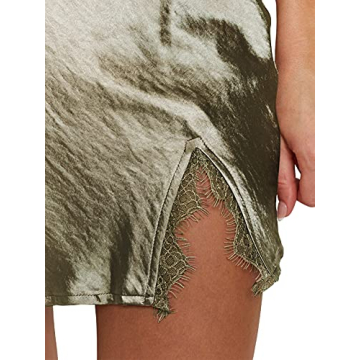 Trendy LYANER Satin Lace Trim Mini Skirt - Olive Green