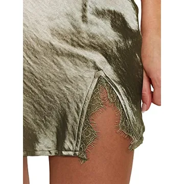 Trendy LYANER Satin Lace Trim Mini Skirt - Olive Green