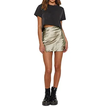 Trendy LYANER Satin Lace Trim Mini Skirt - Olive Green
