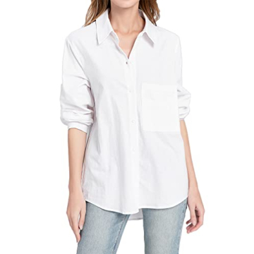 Minibee Women's Casual Cotton Linen Blouse Plus Size High Low Shirt Long Sleeve Tops White