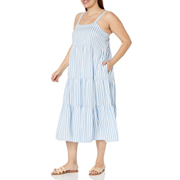 The Drop Women's Britt Tiered Maxi Tent Dress in Blue Bell Stripe