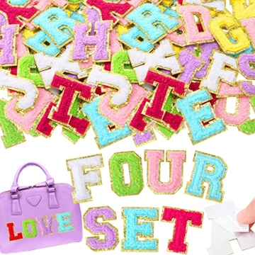 104 Pieces Self Adhesive Chenille Letter Patches - Glitter Letters for DIY Crafts