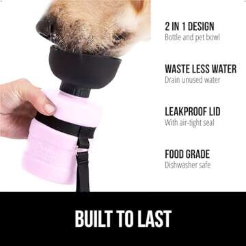 GORILLA GRIP Dog Water Bottle, Portable Water Bowl Dispenser for Dogs, 12 oz Leak Proof Pet Travel S...