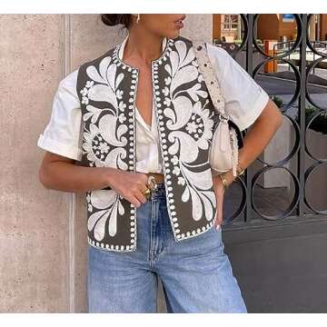 Women Vintage Embroidered Vest Y2k Sleeveless Open Front Linen Top Floral Crochet Flower Cardigan Fashion Vest Top (A-Army Green, XS)
